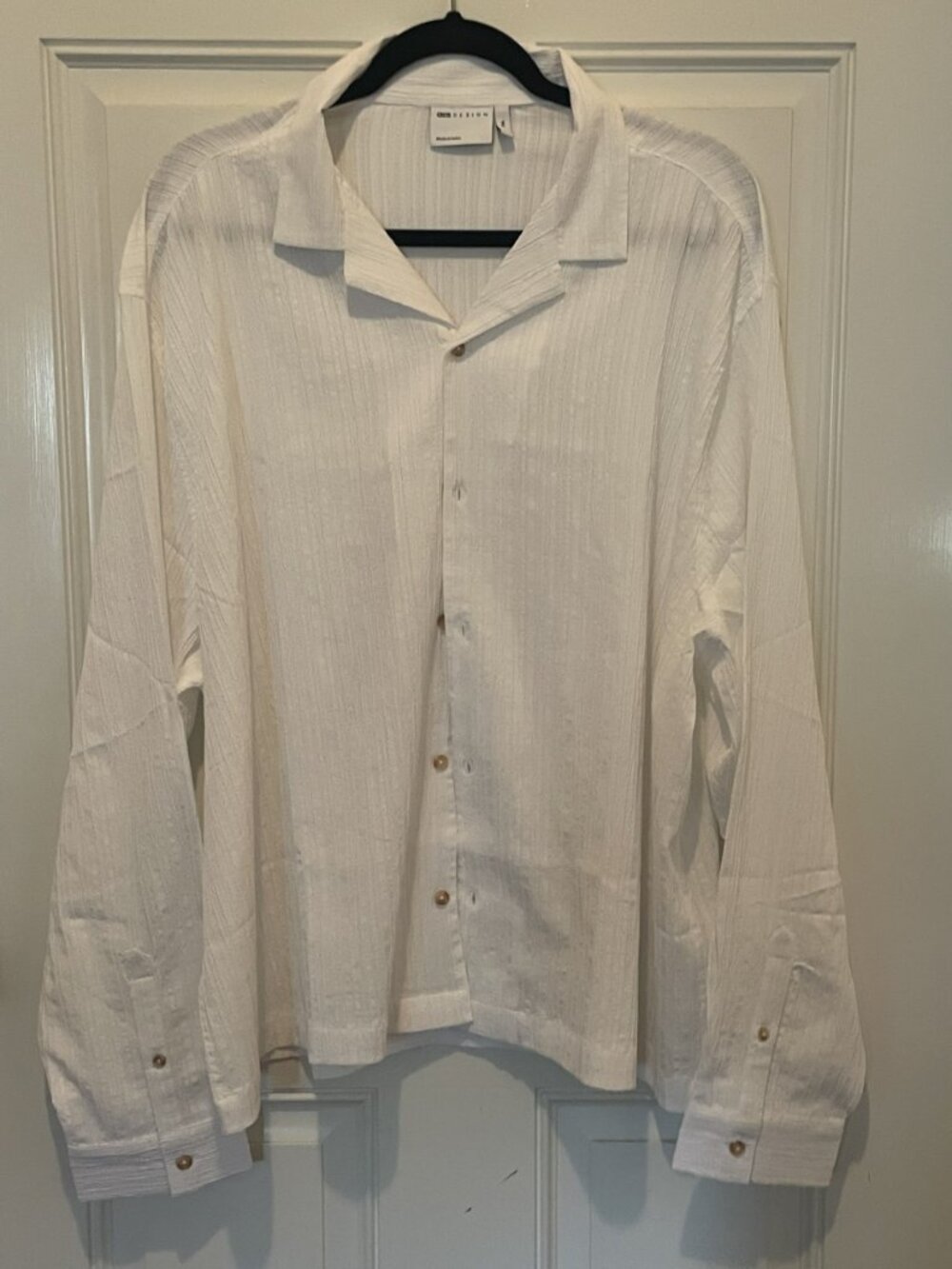 NWOT ASOS Design Men's Button-Front Shirt | 2XL | White Textured Long Sleeve